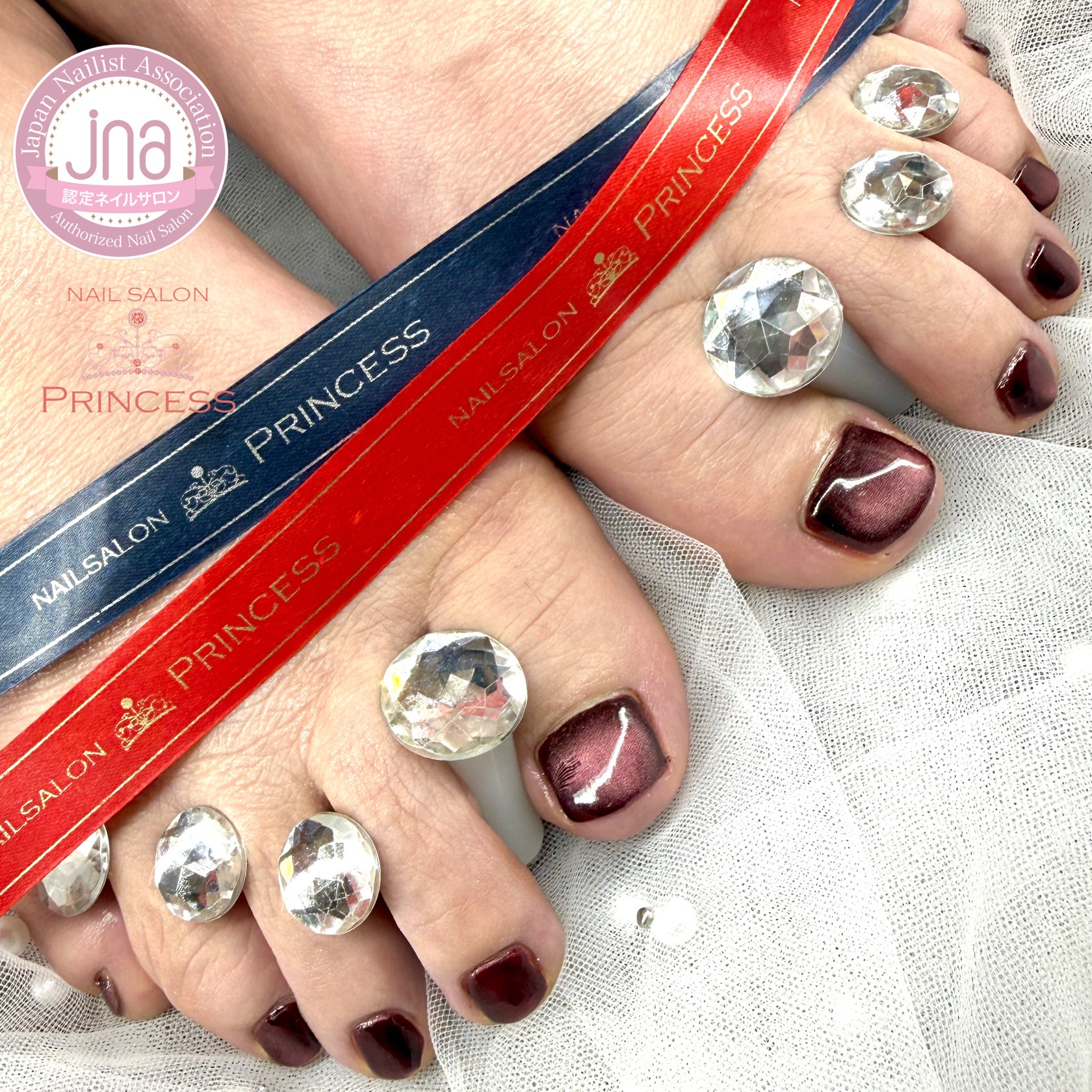 みらい平ネイルサロン フットネイル ボルドーネイル マグネットネイル ネイルサロンプリンセス