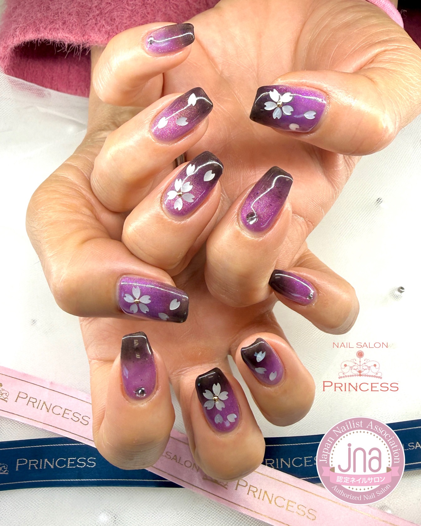 つくばみらい市ネイルサロン 夜桜ネイル マグネットネイル ネイルサロンプリンセス