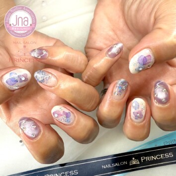 みらい平　紫陽花ネイル　マグネットネイル　ネイルサロンプリンセス