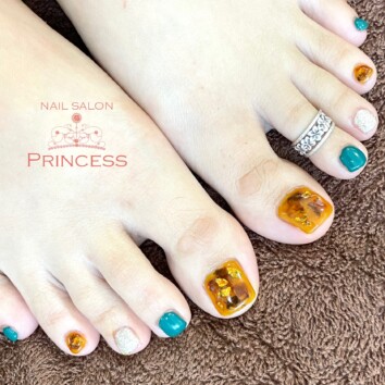 みらい平　フットネイル　べっ甲ネイル　ネイルサロンプリンセス