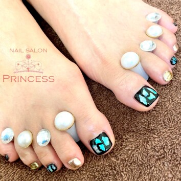 つくばみらい市　フットネイル　クラッシュシェル　ネイルサロンプリンセス