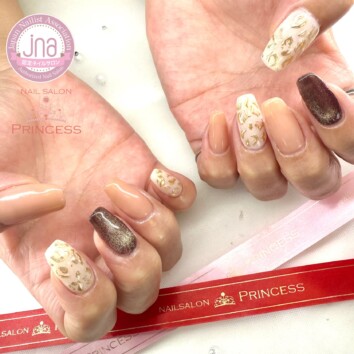 つくばみらい市ネイルサロン レオパードネイル ミラーネイル 秋ネイル ネイルサロンプリンセス