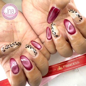 つくばみらい市ネイルサロン 秋ネイル レオパードネイル ボルドーマグネット ネイルサロンプリンセス