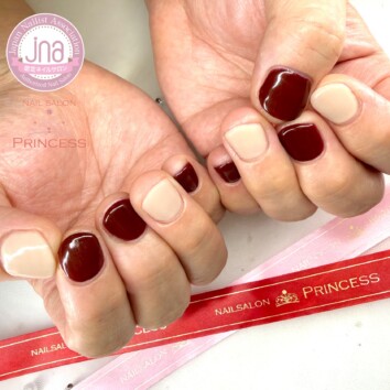 みらい平ネイルサロン　秋ネイル　ボルドーネイル　ネイルサロンプリンセス