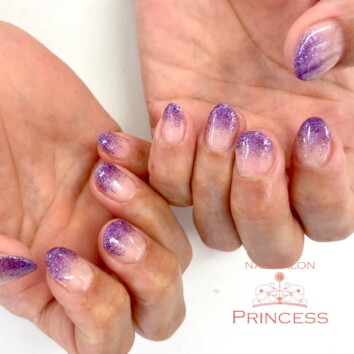 つくばみらい市　ラメグラデーション　パープルネイル　ネイルサロンプリンセス