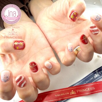 みらい平ネイルサロン　クリスマスネイル　マグネットネイル　ネイルサロンプリンセス