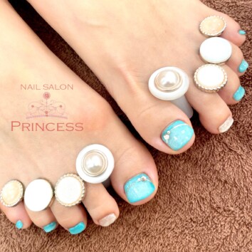 つくばみらい市　フットネイル　ターコイズブルーネイル　ネイルサロンプリンセス