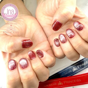 つくばみらい市ネイルサロン　マグネットネイル　フラッシュマグネットネイル　赤ネイル　ネイルサロンプリンセス