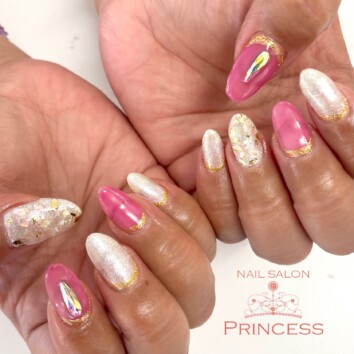 みらい平　ホワイトネイル　シェルネイル　ネイルサロンプリンセス