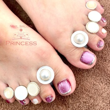 みらい平　フットネイル　マグネットネイル　ボルドーネイル　ネイルサロンプリンセス