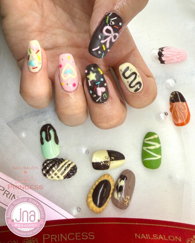 みらい平ネイルサロン　バレンタインネイル　平成女児チョコネイル　ネイルサロンプリンセス