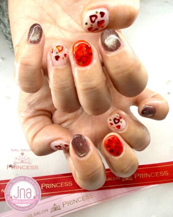 みらい平ネイルサロン　ハートホロネイル　バレンタインネイル　ネイルサロンプリンセス