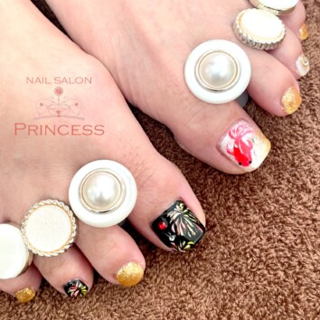 みらい平　金魚ネイル　花火ネイル　フットネイル　ネイルサロンプリンセス