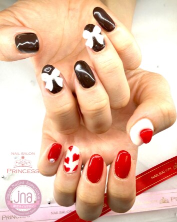つくばみらい市ネイルサロン　バレンタインネイル　リボンネイル　ネイルサロンプリンセス