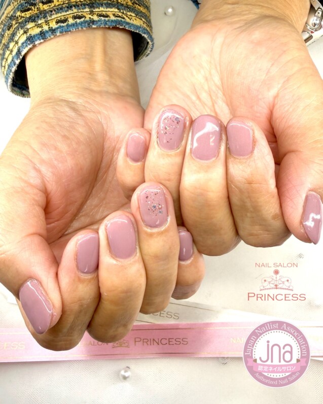みらい平ネイルサロン　くすみピンクネイル　ワンカラーネイル　ネイルサロンプリンセス