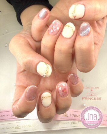 みらい平ネイルサロン　桜ホロネイル　マグネットネイル　ネイルサロンプリンセス