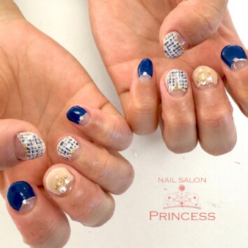 みらい平 逆フレンチ ツイードネイル ネイルサロンプリンセス