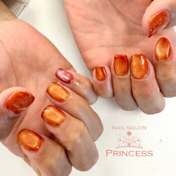 みらい平 マグネットネイル オレンジネイル ネイルサロンプリンセス