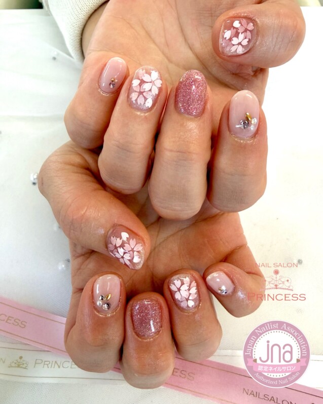 みらい平ネイルサロン　桜ホロネイル　桜ネイル　ネイルサロンプリンセス