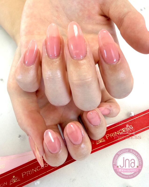 みらい平ネイルサロン　シアーピンクネイル　ワンカラーネイル　ネイルサロンプリンセス
