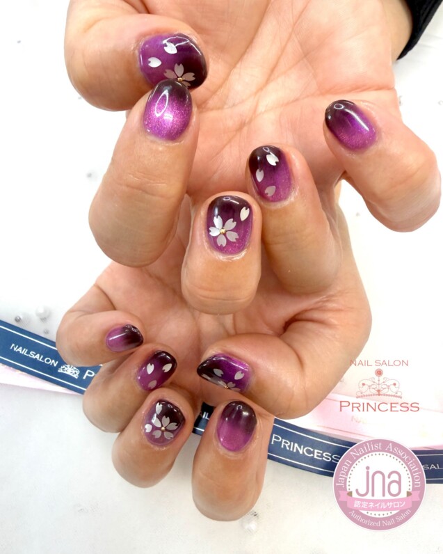 つくばみらい市ネイルサロン　夜桜ネイル　桜ネイル　ネイルサロンプリンセス