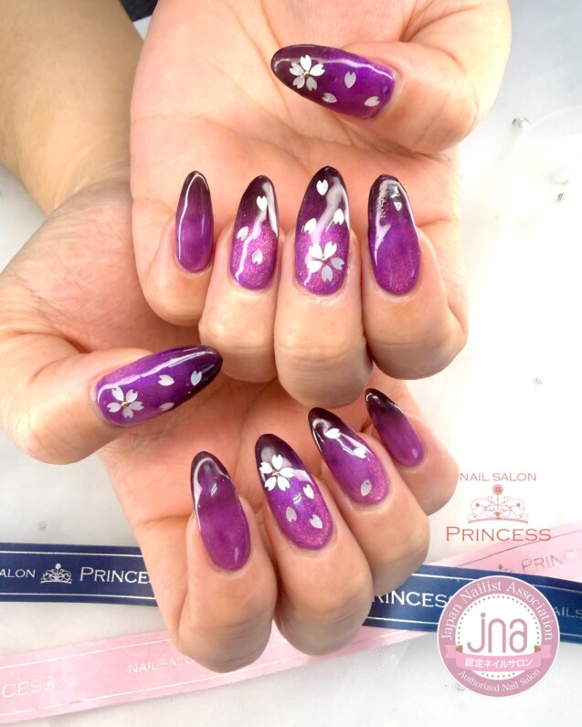 つくばみらい市ネイルサロン 夜桜ネイル マグネットネイル ネイルサロンプリンセス