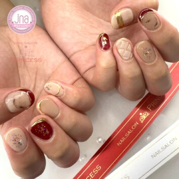 みらい平　成人式ネイル　ボルドーネイル　ネイルサロンプリンセス