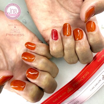 つくばみらい市　オレンジネイル　ワンカラーネイル　ネイルサロンプリンセス