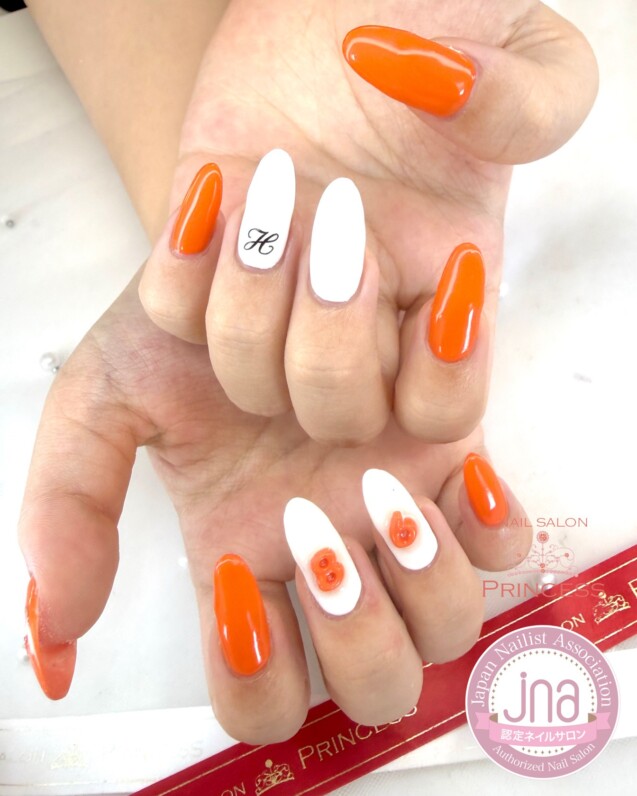 つくばみらい市ネイルサロン　オレンジネイル　ネイルサロンプリンセス
