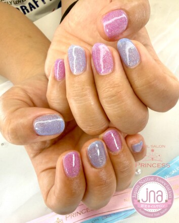 つくばみらい市ネイルサロン　グリッターネイル　ブルーネイル　パープルネイル　ネイルサロンプリンセス