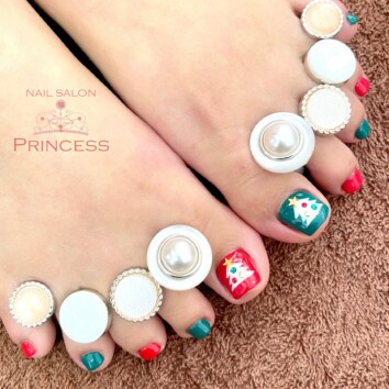 つくばみらい市　フットネイル　クリスマスネイル　ネイルサロンプリンセス