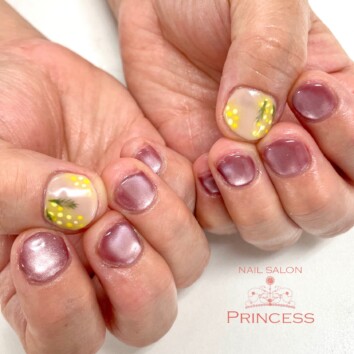 みらい平　マグネットネイル　ミモザネイル　ネイルサロンプリンセス