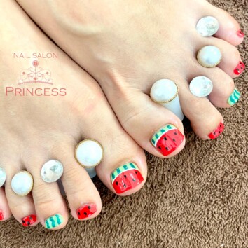 みらい平　フットネイル　スイカネイル　ネイルサロンプリンセス