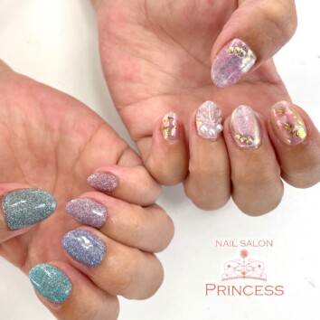 みらい平　フラッシュネイル　マグネットネイル　人魚の鱗ネイル　ネイルサロンプリンセス