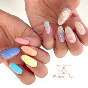 つくばみらい市　パステルネイル　ぷっくりフラワーネイル　ネイルサロンプリンセス