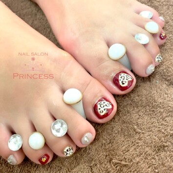 みらい平　レオパードネイル　フットネイル　ネイルサロンプリンセス