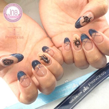 みらい平　フレンチネイル　トライバル柄ネイル　蓄光ネイル　ネイルサロンプリンセス