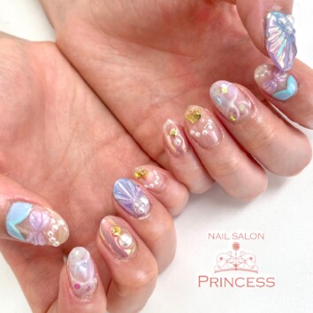 tつくばみらい市　アリエルネイル　人魚の鱗ネイル　ニュアンスネイル　ネイルサロンプリンセス