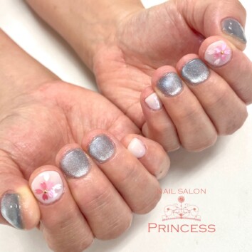 みらい平　桜ネイル　マグネットネイル　ネイルサロンプリンセス