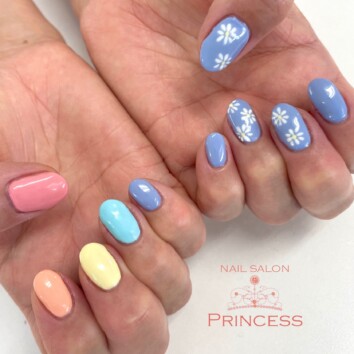 みらい平　パステルカラーネイル　フラワーネイル　ネイルサロンプリンセス