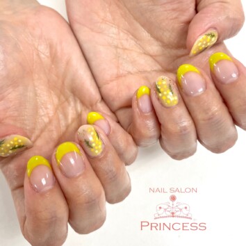 つくばみらい市　フレンチネイル　ミモザネイル　ネイルサロンプリンセス