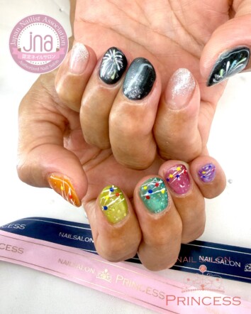みらい平ネイルサロン　花火ネイル　ヨーヨーネイル　夏ネイル　ネイルサロンプリンセス