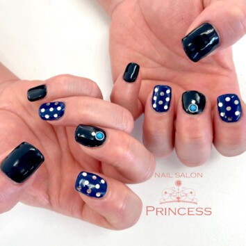 つくばみらい市　どっとネイル　ネイビーネイル　ネイルサロンプリンセス