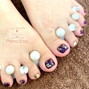 みらい平　フットネイル　巨峰色ネイル　ネイルサロンプリンセス