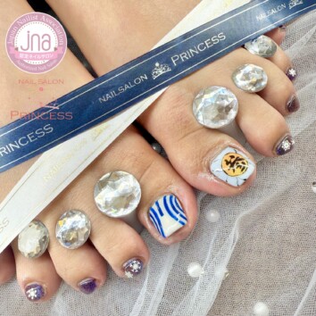 みらい平　鬼滅の刃ネイル　フットネイル　猗窩座ネイル　ネイルサロンプリンセス　