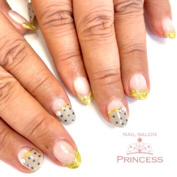 つくばみらい市 ミラーフレンチ ドットネイル ネイルサロンプリンセス