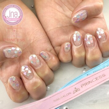 みらい平　ハートホロネイル　クリアネイル　ネイルサロンプリンセス