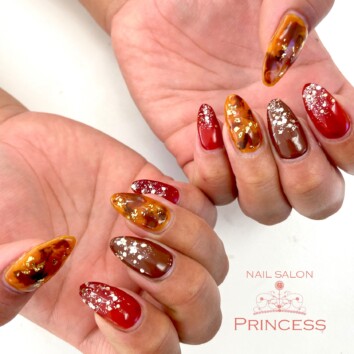 つくばみらい市　べっ甲ネイル　秋ネイル　ネイルサロンプリンセス