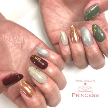 つくばみらい市　アシンメトリーネイル　ネイルサロンプリンセス